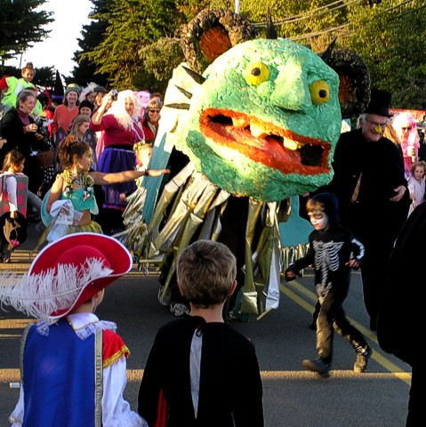 Gertie the Gorse Monster leads the parade