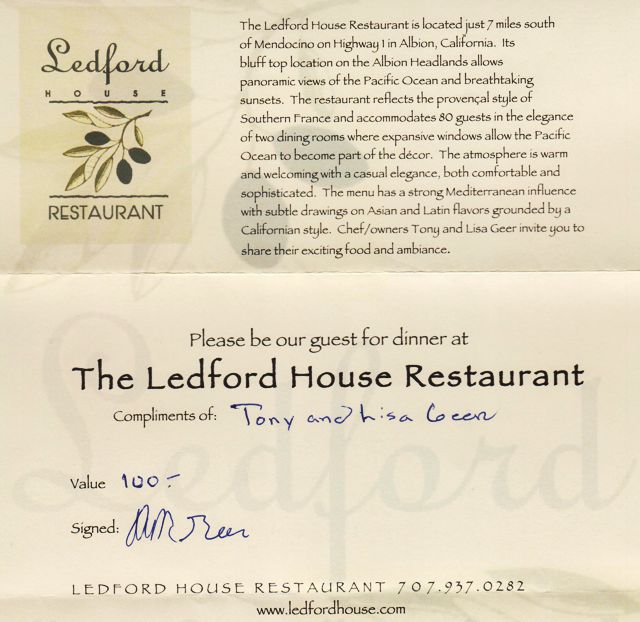 Ledford House $100 Dinner